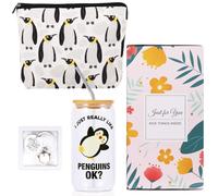 TAOVEEK Penguin Gifts for Women, Penguin Lovers Stuff Penguin Lovers Gifts for Women Include Penguin Glass Cup Makeup Bag Keychain for My Penguin Friend Christmas