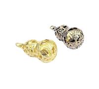 Taoxekoro Vintage Brass Gourd Pendant, Double Fish Carved Charm, Gold and Black Hollowed Design, 3.5cm Height, 2 Pack Traditional Chinese Lucky Keychain