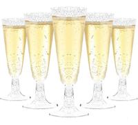Taoyanmo Premium Elegant Plastic Champagne Flutes with Gold Glitter, 150ml - Reusable Toasting Glasses, Cocktail Prosecco Glasses for Weddings, Birthdays, Christmas, BBQ, Parties (25-Goldglitter)