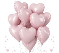 TAOYE 12 Pcs 18 Inch Baby Pink Heart Mylar Balloons, Heart Shape, Helium or Air Fill, Reusable, Perfect for Valentine's Day, Girls Women Birthday, Boho Party Decoration