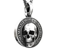 TAOZHIYAO Memento Mori Skull Necklace Pendant for Men,Halloween Realistic 3D Effect Silver Skull Head Necklace, Retro Gothic Punk Jewelry Gift