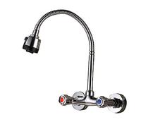 Tap 360° Swivel Single Lever Mixer Tap Wall Mounted Kitchen Tap Extendible Sink Tap Adjustable Stainless Steel Tap for Single Sinks and Double Washbasins