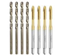 Tap and Drill Bit Set, 4pcs M4 x 0.7 Metric Spiral Point Thread Screw Taps & 4pcs 3.3mm Twist Drill Bits, Titanium Coated/Roasted Yellow HSS-6542/M35 HSS-CO Tapping Threading Tool