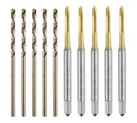 Tap and Drill Bit Set, 5pcs M2 x 0.4 Metric Spiral Point Thread Screw Taps & 5pcs 1.6mm Twist Drill Bits, Titanium Coated/Roasted Yellow HSS-6542/M35 HSS-CO Tapping Threading Tool