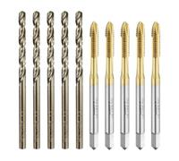 Tap and Drill Bit Set, 5pcs M4 x 0.7 Metric Spiral Point Thread Screw Taps & 5pcs 3.3mm Twist Drill Bits, Titanium Coated/Roasted Yellow HSS-6542/M35 HSS-CO Tapping Threading Tool