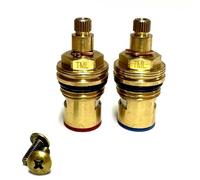Tap Cartridge Valve Pair Hot and Cold 24 Teeth on Spline 50mm Overall Height with Threaded Collar Supplied with Solid Brass Screw
