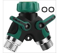 Tap Connector 3/4", Garden Hose Splitter 2 Way - Heavy Duty Metal Water Hose with Long Handle Shut Off Valves 3/4 Inch Double Y Connector Faucet Splitter for Outdoor Gardening， Watering，Washing