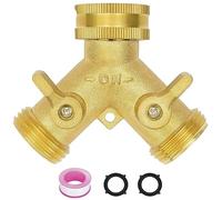 Tap Connector 3/4", Garden Hose Splitter 2 Way - Heavy Duty Metal Water Hose with Long Handle Shut Off Valves 3/4 Inch Double Y Connector Faucet Splitter for Outdoor Gardening， Watering