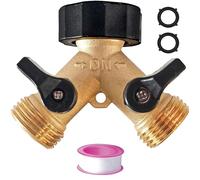 Tap Connector 3/4", Garden Hose Splitter 2 Way - Heavy Duty Metal Water Hose with Long Handle Shut Off Valves 3/4 Inch Double Y Connector Faucet Splitter for Outdoor Gardening， Watering