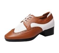 Tap Dancing Shoes Men,Salsa Tango Practice Shoes for Men,Soft and Resistant to Bending,Flexible and Lightweight,Suitable for Quickstep,Latin,Tango,Waltz,Foxtrot Brown White