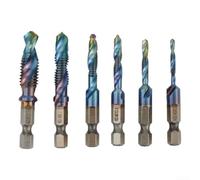 Tap Drill Bit Set, 6pcs M3-M10 Composite Hex Shank HSS Metric Screw Thread Blue Tap Bits for Metalworking Threading Repair Workshop Tools