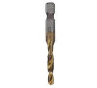Tap Drill Bits Hex Shank Coated Metric Screw Combination Tapping Bit for Wood Plastic Aluminum Tin Alloy Mg Alloy Thickness Less Than 5mm High Speed Steel Spiral Flute Design (M5)