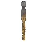 Tap Drill Bits Hex Shank Coated Metric Screw Combination Tapping Bit Spiral Flute Design High Speed Steel for Wood Plastic Aluminum Tin Alloy Mg Alloy Workpiece Thickness Less (M6)