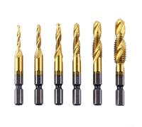Tap Drill Set, 6pcs 6.35MM Hex Shank HSS, Screw Thread Metric Compound Tap for Metal Wood Drilling Threading Tool Workshop