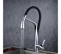 Tap for Bar Farmhouse Commercial, Black Brass Rubber Flexible Faucets, Fixed Support Rotate Kitchen Faucet, Button to Sink Mixer Taps with Hose Size 1-2