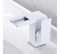 tap led, 3-Color Changing Lavatory Vanity Faucet, taps for Bathroom Brass, hot and Cold Water Single Handle 1 Hole Waterfall Basin Mixer, White
