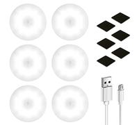 Tap Motion Sensor Lights, LED Closet Puck Lights, Battery-Powered Night Lights, Under Cabinet Lighting, Cordless USB Rechargeable Dimmable Light for Kitchen, Bedroom, Pantry, Stair, 6 Pack,White