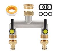 Tap Water Distributor, 3/4 Inch Brass Water Connection Distributor with 3/4'' Hose Connectors and 1/2'' Tap Connector Adapter for Home, Yard, Washing Machine, Garden Hoses (2-Way)