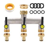 Tap Water Distributor, 3/4 Inch Brass Water Connection Distributor with 3/4'' Hose Connectors and 1/2'' Tap Connector Adapter for Home, Yard, Washing Machine, Garden Hoses (3-Way)
