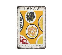 Tapas Food Spanish Food Olives Drawing Shrimps Grilled Novelty Retro Metal Tin Sign, Funny Wall Decor Garage Bar Courtyard Living room 8x12 Inch