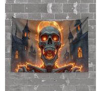Tapastry'S Wall Hanging A Fiery Skull Emerging From A Haunted Castle Tapestry Funny Sogns Cave Man Bar(100X150CM)