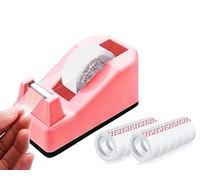 Tape Dispenser Desk with 12 Rolls Transparent Cute Small Tape Dispenser Packing Refills Invisible Tape Desktop Tape Dispenser for Christmas Gift Wrapping Office Home School Supplies Pink