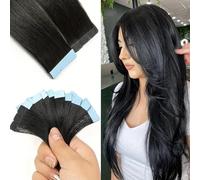 Tape Extensions Human Hair, 50G 20Pcs Highlight Silky Straight Seamless Double Sided PU Tape in Extensions for Women(1#,20INCH/50cm)