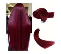 tape extensions Tape Hair Extensions 99J# Burgundy Invisible Hand Tied Tape In Hair Extensions Human Hair Adhesive Tape Extension Hair Extensions(18 inches)