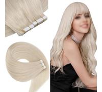 Tape in Curly Hair Extensions, 40Pcs 100G Platinum Blonde Human Hair #60 Invisible Weft Straight for Women Girls(#60,26in-65cm)