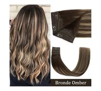 Tape In Extensions, Clip in hair Extension Remy Halo Hair Fish Wire Line Human Hair Extension With 4 Clips Hairpiece For Women Hair Extensions(Bronde Omber,14 inch)
