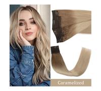 Tape In Extensions, Clip in hair Extension Remy Halo Hair Fish Wire Line Human Hair Extension With 4 Clips Hairpiece For Women Hair Extensions(Caramelized,18 inch)
