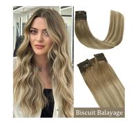 Tape In Extensions, Clip in hair Extension Remy Halo Hair Fish Wire Line Human Hair Extension With 4 Clips Hairpiece For Women Hair Extensions(Biscuit Balayage,20 inch)
