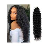 Tape in Extensions Deep Wave Tape In Hair Extensions Real Human 20Pcs Strong Invisible In Curly Brazilian Remy #1B Natural Black Invisible Hair(24inches)
