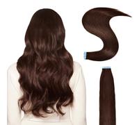 Tape in Extensions Human Hair, 20Pcs 50G Darkest Brown PU Skin Weft Tape in Straight Thick Natural Hair for Fashion Women(2#,20in-50cm)