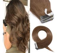 Tape in Extensions Human Hair, 6# Double Sided Real Virgin Natural Straight PU Hairpieces for Fashion Women 20Pcs 50G(6#,18in-45cm)