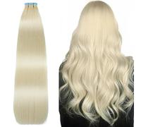 Tape in Extensions Human Hair, 60# Platium Blonde 20Pieces 50Gram/Pack Remy Straight Hair for Fashion Women(60#,20in-50cm)
