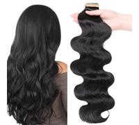 Tape in Hair Extensions, 20Pcs 50G/Pack Body Wave Real Remy Human Hair Invisible PU Weft for Black Women(Black,16in-40.6cm)