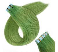 Tape in Hair Extensions Human Hair, 80 Pcs, 200G Green Real Hair Invisible Sided PU Hair for Fashion Women Party(Green,20inch)
