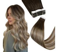 Tape in Hair Extensions Human Hair Balayage Tape in Extensions Brown to Chestnut Brown with Medium Blonde 18 Inch 20Pieces/50g #3/8/22