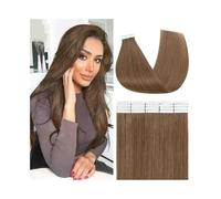 Tape in Hair Extensions, Light Brown Human Hair Extensions16"-26",Invisible Tape Ins for Natural Look & Volume(18 inch)