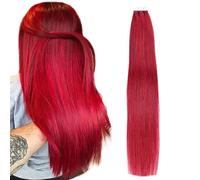 Tape in Human Hair Extensions, 20 Pcss/Pack 99J Burgundy Invisible Straight Seamless Skin Seamless Sided PU Hair Peach for Women(99J,18inch(45cm)40g)