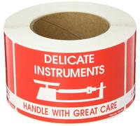 Tape Logic Pressure Sensitive Label, Legend"DELICATE INSTRUMENTS HANDLE WITH GREAT CARE", White/Red (DL1340)
