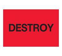 Tape Logic Shipping & Handling Label, Legend"Destroy", 3" L x 2" W, Fluorescent Red, Roll of 500 (DL1146)