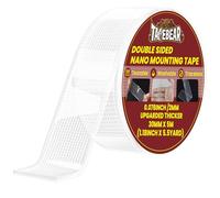 TAPEBEAR Nano Tape Double Sided Tape 30mm x 5m, Tear By Hand, 2mm Thick Strong Mounting Tape, Reusable Clear Gel Wall Sticky Strips, Traceless, Washable for Hanging Picture, Poster, Carpet