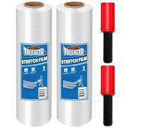 TAPEBEAR Shrink Wrap with Handles, Clear Pallet Wrap 380mm x 230m, Stretch Wrapping Film Industrial Strength Plastic Wrap Water & Moisture Proof for Moving House, Furniture, Carpet Protection, 2Rolls