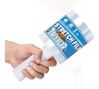 TAPEBEAR Stretch Wrap Film 100mm*305m Shrink Wrap Roll with Handle, 80 Gauge Thick Durable Self-Adhering Clear Plastic Wrap Industrial Strength Pallet Shrink for Moving, Packing