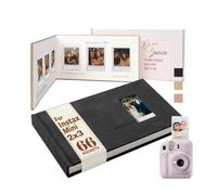 Tapeera 66 Pockets Instant Photo Album with Writing Space for 2x3 Pictures - Compatible with Instax Mini Film, Hardcover Polaroid Photo Album, Guest Book for Wedding, Memory Scrapbook (Black)