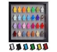Tapeera Black Wooden Minifigure Display Case - Memorabilia Display Case for Figures - 11 x 11 Inch Shadow Box Frame - Wall and Table Top With Dust Protection - Up To 28 Figures (Grey, 3cm Depth)