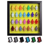 Tapeera Black Wooden Minifigure Display Case - Memorabilia Display Case for Figures - 11 x 11 Inch Shadow Box Frame - Wall and Table Top With Dust Protection - Up To 28 Figures (Yellow, 3cm Depth)