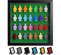 Tapeera Black Wooden Minifigure Display Case - Memorabilia Display Case for Figures - 11 x 11 Inch Shadow Box Frame - Wall and Table Top With Dust Protection - Up To 28 Figures (Green, 3cm Depth)